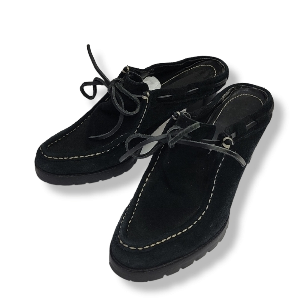 VINTAGE Y2K LRL RALPH LAUREN Mindi Suede Moccasin Mules 6 Clogs Vibram Lug Soles - Picture 2 of 16